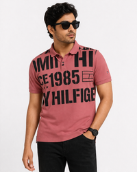 Men’s Printed Polo T-Shirt – Rose Pink