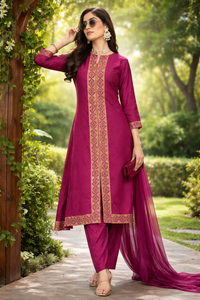 Elegant Magenta Embroidered Kurti Set with Dupatta