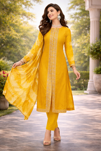 Mustard Yellow Embroidered Kurti Set with Dupatta