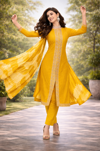 Mustard Yellow Embroidered Kurti Set with Dupatta