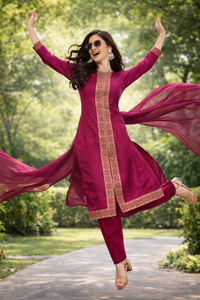 Elegant Magenta Embroidered Kurti Set with Dupatta