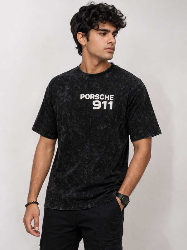 Men’s Black Graphic T-Shirt – Acid Wash Style