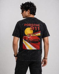 Men's black acid wash graphic t-shirt — back view — Kaalpanikaa