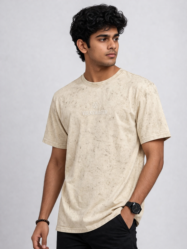 Men’s Cream Acid Wash T-Shirt – Vintage Van Print | Kaalpanikaa