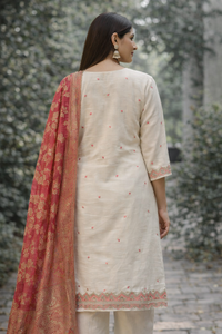 Elegant Off-White Embroidered Kurti Set with Dupatta