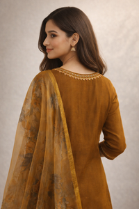 Mustard Embroidered Kurti Set